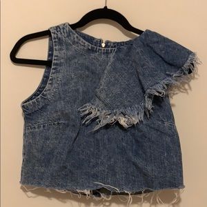 Zara denim frayed crop top! Size small💕